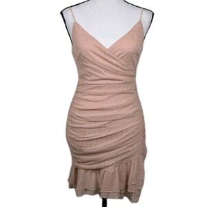 Y2K Mini Mesh Babydoll Bodycon Dress XS Ruffle Coquette Balletcore Dainty 2937
